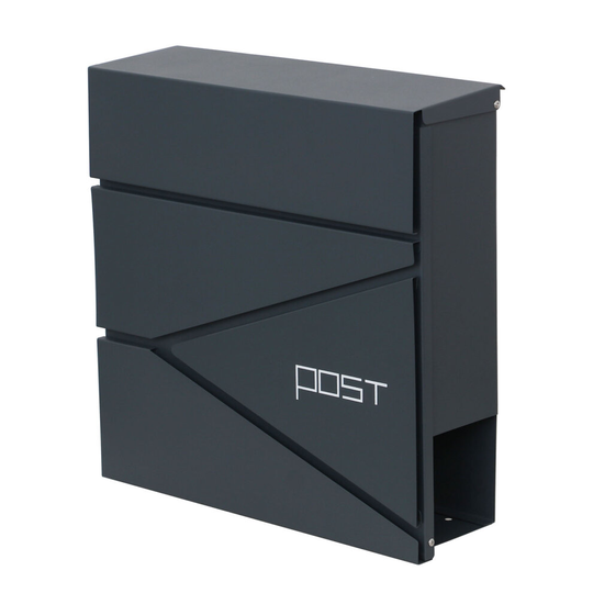 DWD Post Box Lockable Wall Mounted Grey Steel with Newspaper Slot