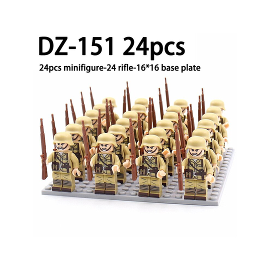 (DZ-151- 24pcs) Minifigures 24pcs Military Building Blocks Eight-nation Phalanx Assembling WW2 Military Games Sand Tables Collections 16