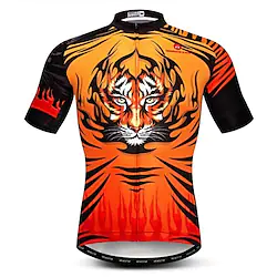 21Grams Men's Cycling Jersey Short Sleeve Bike Jersey Top with 3 Rear Pockets Mountain Bike MTB Road Bike Cycling Breathable Quick Dry Moisture Wicking Back Pocket Black / Orange Animal Tiger 3D Lightinthebox