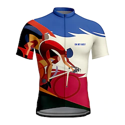 21Grams Men's Cycling Jersey Short Sleeve Bike Jersey Top with 3 Rear Pockets Mountain Bike MTB Road Bike Cycling Breathable Quick Dry Moisture Wicking Reflective Strips Purple Yellow Red Graphic Lightinthebox