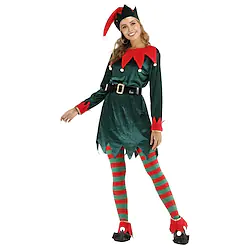 Santa Claus Elf Outfits Fancy Christmas Dress Women's Christmas Christmas Christmas Eve Adults' Party Christmas Velvet Dress Belt Socks Hat Lightinthebox