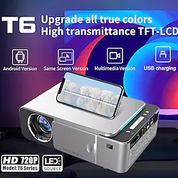 T6 LCD Projector Auto focus Video Projector for Portable Android WiFi Projector 3D Home Theater Sync Smartphone Screen Wired projection 720P (1280x720) 2600 lm Compatible with HDMI USB Lightinthebox