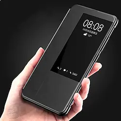 Phone Case For Huawei Flip Huawei Mate 20 pro and Screen Protector with Windows Flip Solid Colored PU Leather Lightinthebox