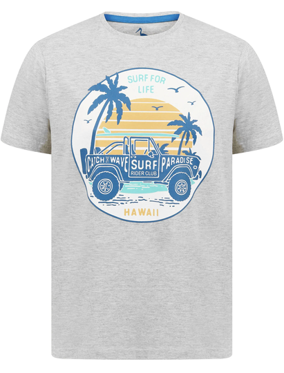 T-Shirts Hawaii Motif Cotton Jersey T-Shirt in Light Grey Marl - South Shore / S - Tokyo Laundry