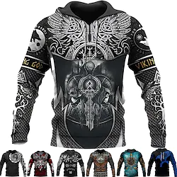 Inspired by Vikings Warriors Viking Tattoo Hoodie Cartoon Manga Anime Front Pocket Graphic Hoodie For Men's Women's Unisex Adults' 3D Print 100% Polyester Casual Daily Lightinthebox
