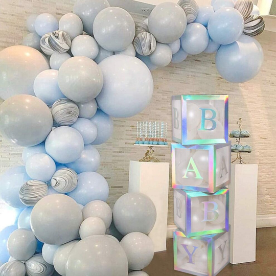 Baby Shower Boxes Party Decorations 4Pcs Rainbow Silver Transparent Balloons Decor Baby Box Baby Blocks Decorations for Boys Girls Baby Shower Bri