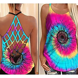 Women's Tank Top Cut Out Floral Rose Red Yoga Fitness Gym Workout Top Sleeveless Sport Activewear Breathable Quick Dry Comfortable Stretchy Lightinthebox