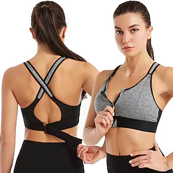 Women's High Support Sports Bra Running Bra Cross Back Zip Front Bra Top Padded Yoga Fitness Gym Workout Adjustable Breathable Quick Dry Black Purple Rosy Pink Solid Color Lightinthebox