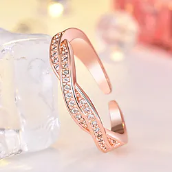 Ring Wedding Geometrical Rose Gold Silver Copper Rhinestone Stylish Luxury Elegant 1pc / Women's / Open Ring / One Earring / Adjustable Ring / Daily Lightinthebox