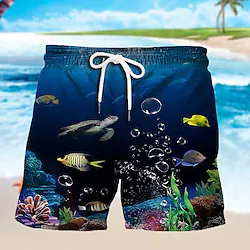Men's Swim Shorts Swim Trunks Board Shorts Drawstring Elastic Waist 3D Print Graphic Fish Breathable Soft Short Casual Daily Holiday Boho Streetwear Red Dark Blue Micro-elastic Lightinthebox