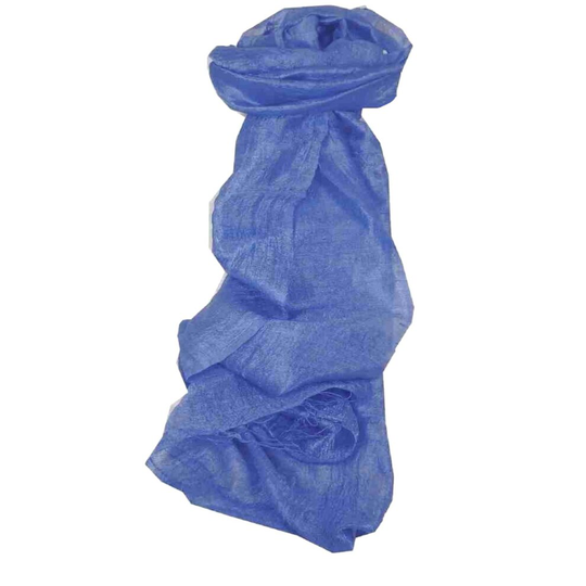 Pure Raw Silk Long Scarf Saigon Lua Van Weave Blue by Pashmina & Silk