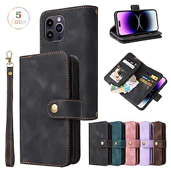 Phone Case For Apple Wallet Card iPhone 14 Pro Max Plus 13 12 11 Mini X XR XS 8 7 Bumper Frame Magnetic Full Body Protective Solid Colored TPU PU Leather Lightinthebox