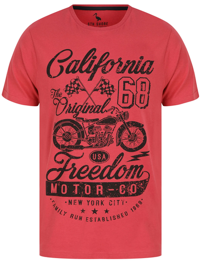 T-Shirts Freedom Motors Motif Cotton Jersey T-Shirt in Garnet Rose - South Shore / S - Tokyo Laundry