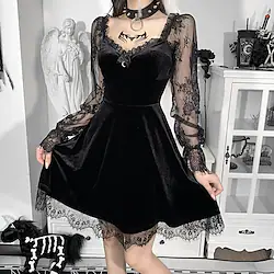 Goth Girl Punk Gothic Cocktail Dress Vintage Dress Summer Flapper Dress Prom Dress Women's Costume Vintage Cosplay Event / Party Long Sleeve Dress Lightinthebox