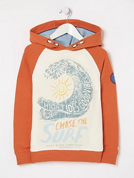 FatFace Boys Chase The Surf Popover Hoody - Orange, Orange, Size 8-9 Years