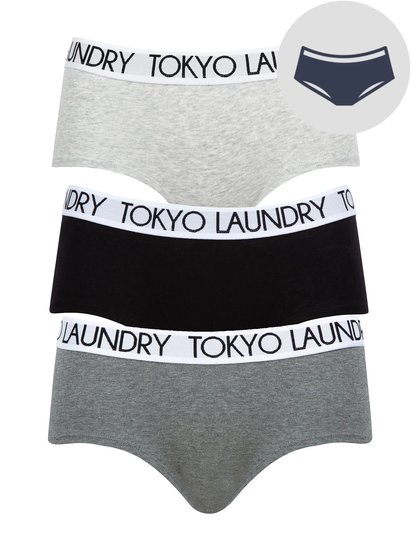 Womens Underwear Ayal (3 Pack) Cotton Assorted Short Boxer Briefs in Light Grey Marl / Jet Black / Mid Grey Marl - Tokyo Laundry / XS - Tokyo Laundry