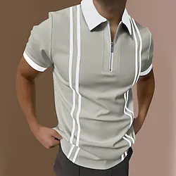 Men's Polo Shirt Golf Shirt Zip Polo Quarter Zip Polo Striped Turndown Black Blue Gray Going out golf shirts Short Sleeve Clothing Apparel Sports Color Block Casual Lightinthebox