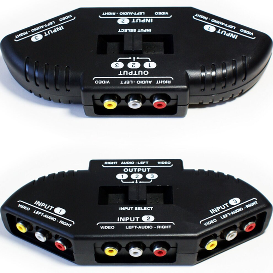 3 Port Way 3RCA Manual AV Switch Box Composite Video Phono Distribution DVD