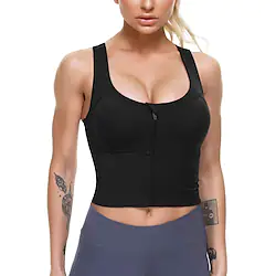 Women's High Support Longline Sports Bra Running Bra Cross Back Zip Front Bra Top Padded Fitness Gym Workout Running High Impact Quick Dry Shockproof Spandex Black Rosy Pink Blue Solid Colored Lightinthebox