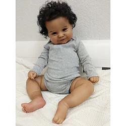 20 inch 50CM Real Baby Size African American Hand Rooted Hair Newborn Smiling Doll Look Realistic, Black Skin Soft Weighted Body Reborn Cuddly Baby Gift Set with Bottle and Pacifier Lightinthebox