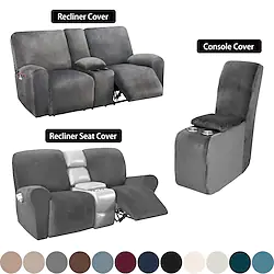 Reclining Love Seat with Middle Console Slipcover,Velvet Stretch Loveseat Reclining Sofa Covers, 2 seat Loveseat Recliner Cover, Thick, Soft, Washable, Love seat Slipcovers Lightinthebox