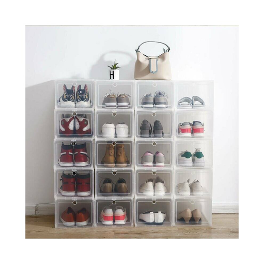 6X Plastic Shoe Storage Boxes Drawer Organiser White Clear Durable
