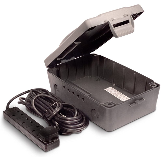 Grey Weatherproof Enclosure Box by Masterplug with 4-Gang 10m Extension Lead (1 pc)