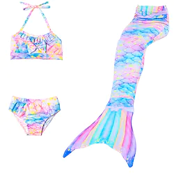 Kids Girls' Swimwear Bikini 3-10 Years 3pcs Three Piece Swimsuit Mermaid Tail The Little Mermaid Swimwear Gradient Sleeveless Blue Rainbow Red Beach Active Cosplay Costumes Bathing Suits Summer Lightinthebox