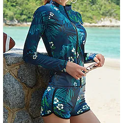 Women's Swimwear Rash Guard Diving Normal Swimsuit UV Protection Quick Dry Zipper Slim Solid Color Color Block Blue Bodysuit High Neck Bathing Suits Sports Neutral Sports / New / Padded Bras Lightinthebox