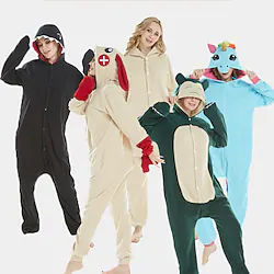 Adults' Kigurumi Pajamas Nightwear Shark Rabbit Bunny Snorlax Character Onesie Pajamas Flannel Cosplay For Men and Women Carnival Animal Sleepwear Cartoon Festival / Holiday Costumes Lightinthebox