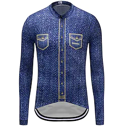 21Grams Men's Cycling Jersey Long Sleeve Bike Jersey Top with 3 Rear Pockets Mountain Bike MTB Road Bike Cycling Breathable Quick Dry Moisture Wicking Reflective Strips Red Blue Dark Blue Plaid Lightinthebox