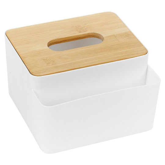 Bamboo Lid Tissue Dispenser Adjustable Makeup Storage Box Organiser