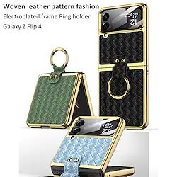 Phone Case For Samsung Galaxy Back Cover Z Flip 4 Portable Plating Ring Holder Solid Colored TPU PU Leather Lightinthebox