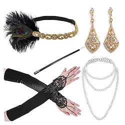 The Great Gatsby Charleston Retro Vintage 1950s 1920s Headpiece Masquerade Flapper Headband Accesories Set Women's Adults' Costume Head Jewelry Necklace / Earrings Vintage Cosplay Party / Evening Lightinthebox