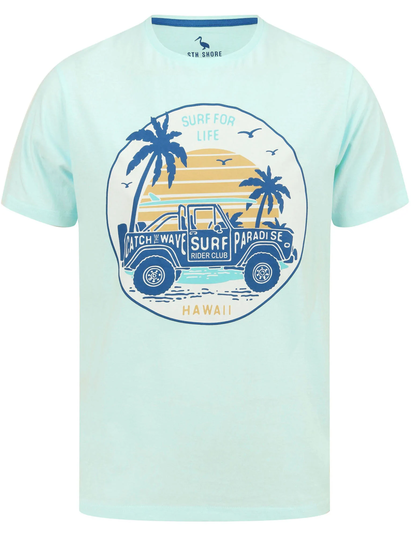 T-Shirts Hawaii Motif Cotton Jersey T-Shirt in Fair Aqua - South Shore / S - Tokyo Laundry