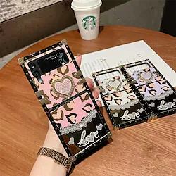 Phone Case For Samsung Galaxy Back Cover Flip Z Flip 4 Z Flip 3 Portable Rhinestone Case with Ring Graphic Heart Glitter Shine PC Metal Lightinthebox