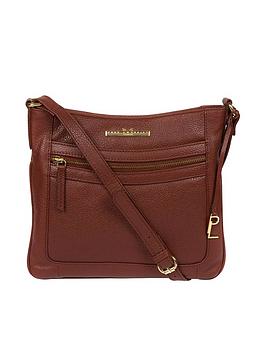 Pure Luxuries London Lewes Leather Zip Top Cross Body Bag - Chestnut