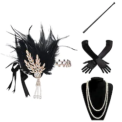Charleston Vintage 1920s The Great Gatsby Costume Accessory Sets Flapper Headband Women's Feather Costume Necklace Vintage Cosplay Festival Gloves Lightinthebox