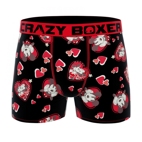 (Medium (32-34), Red) Disney Classic Mickey Mouse and Hearts Print Men's Crazy Boxer Briefs
