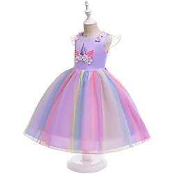 Fairytale Princess Unicorn Flower Girl Dress Tulle Dresses Tutus Girls' Movie Cosplay Cosplay Halloween Yellow Rosy Pink Purple Dress Halloween Carnival Masquerade Polyester Lightinthebox