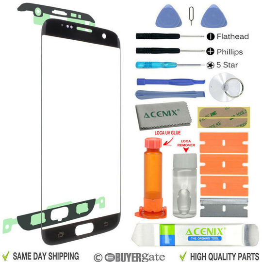 Samsung GALAXY S7 EDGE Replacement Outer Screen Glass Lens Repair Kit BLACK