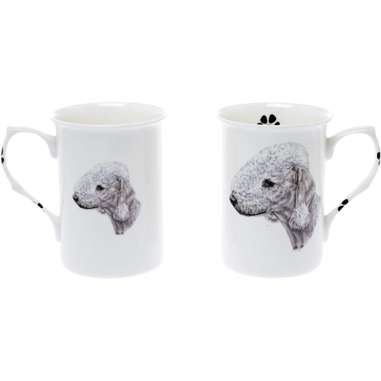 Bone China Set of 2 Bedlington Terrier Dog Mugs - Gift Boxed