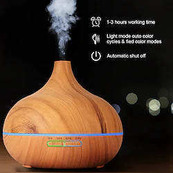 550ml Aromatherapy Essential Oil Diffuser Wood Grain Remote Control Ultrasonic Air Humidifier Cool Mister with 7 Color LED Light Lightinthebox