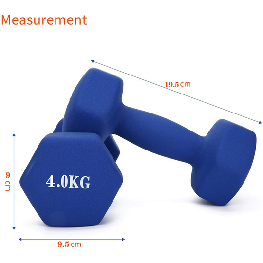( Blue 4kg x 2 ) Pair Hex Dumbbells Neoprene Iron Weights Lady Gym