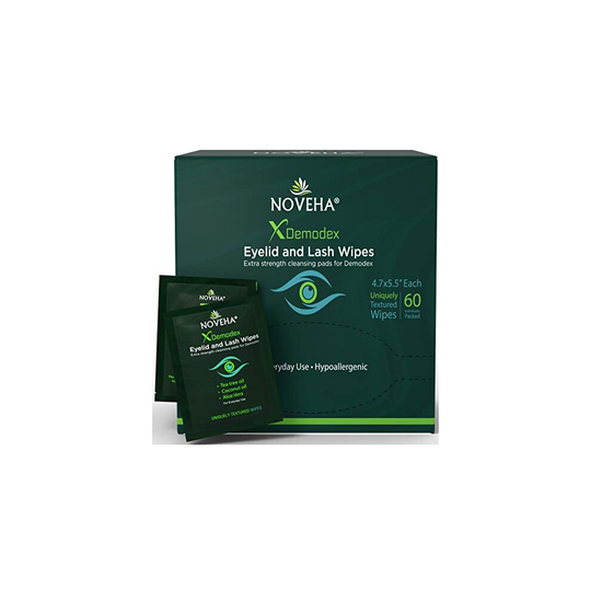 NOVEHA Demodex Eyelid & Lash Wipes | Box Of 60 Individually Wrapped Extra Strength Cleansing Eyelash Wipes - Battle Itchy & Irritated Eyes associated