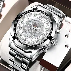 Original Men's Watch Hollow Skeleton Stainless Steel Quartz Watches Built-in Battery Waterproof Calendar Date Man Brand A4283 Lightinthebox