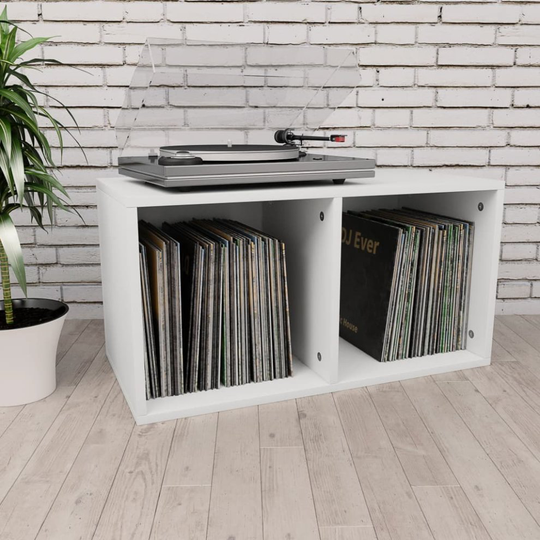 vidaXL Vinyl Storage Box White Chipboard Recorder Case Collection Cabinet