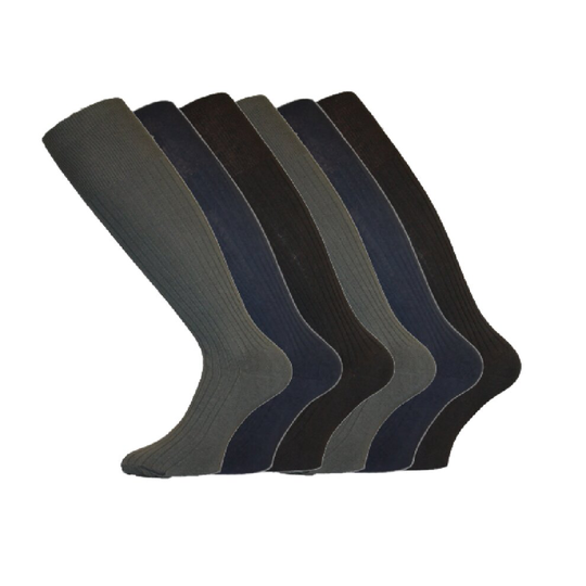 (6-11, Ass Darks) MENS LONG Ribbed COTTON SOCKS Comfy Grip Size 6-11 3pk