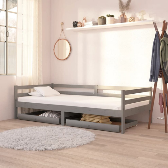 vidaXL 2x Solid Pinewood Day Bed Drawers Grey Bedroom Bed Box Storage Unit