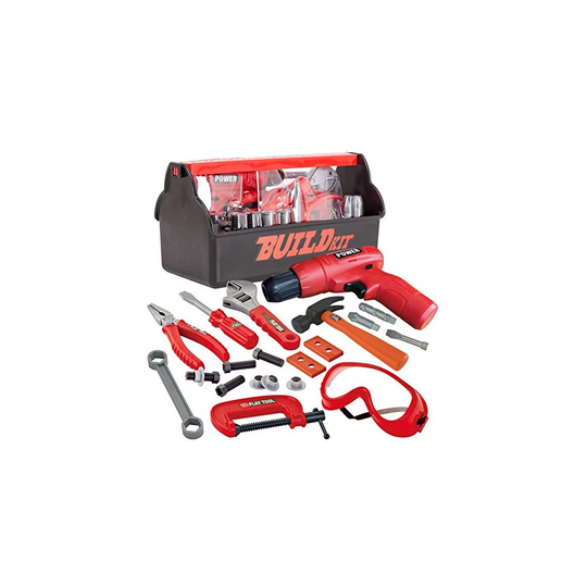 JOYIN 19 Pieces Pretend Play Construction Tool Set with a Tool Box Including Construction Tool, Accessories and Toy Electric Drill